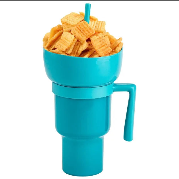 Custom Logo Stadium Tumbler Juice Chips Multiple Usage Snack-and-Drink Plastic Cup with Straw
