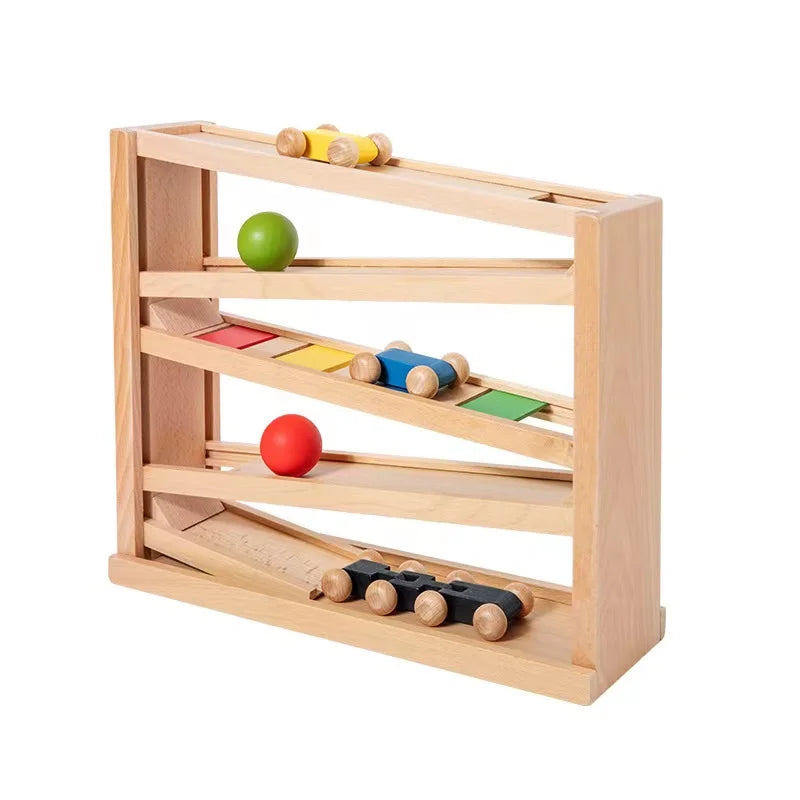 Wooden Two in One Roller coaster Parking Lot Toys Inertia Power Rail Car Children's Toys