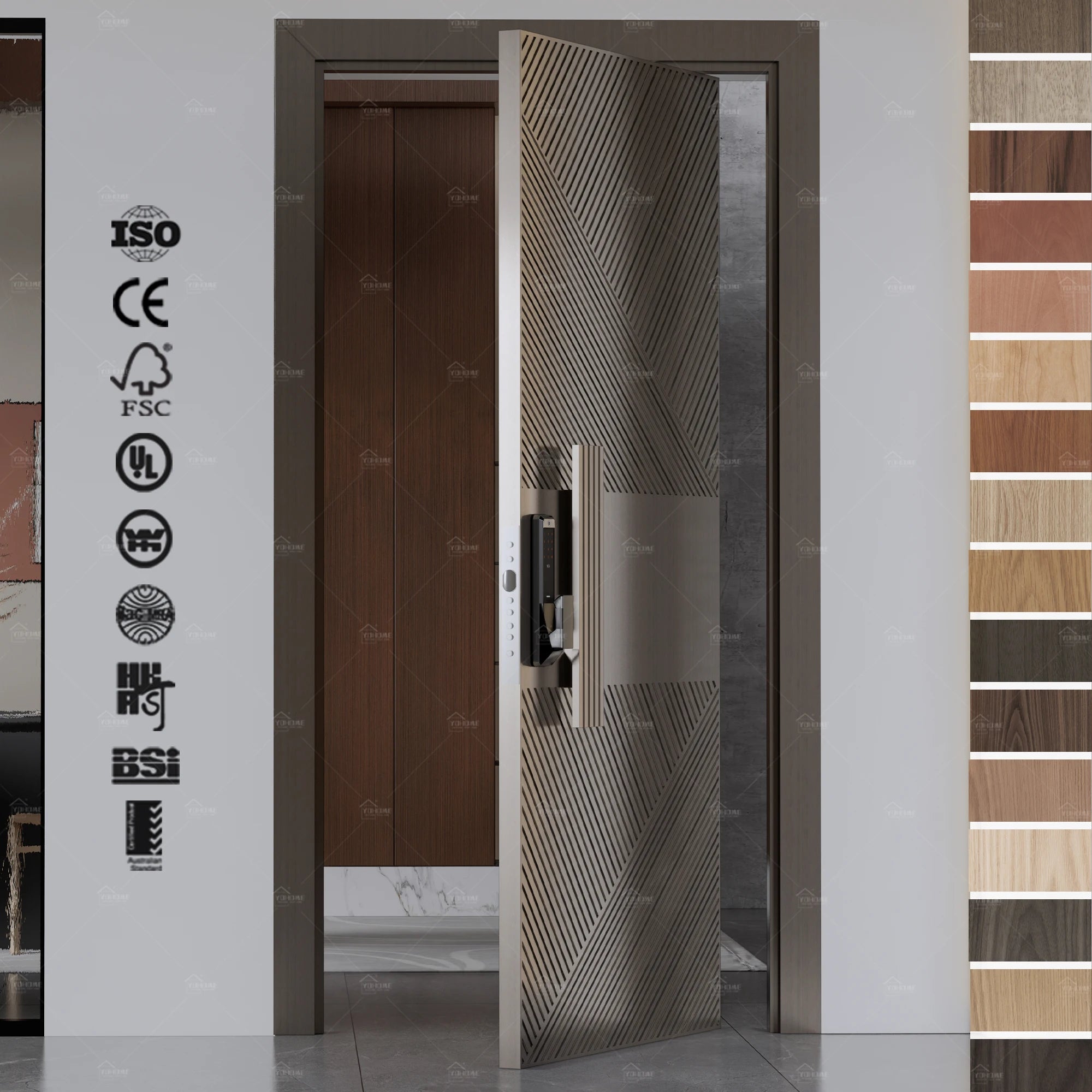China Top Manufacturer Exterior Front Entry Doors Outside Modern Pivot Villa Wood Residential Exterior Doors