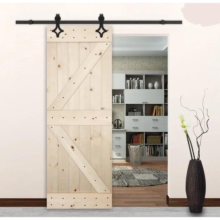 WEKIS Sliding Barn Door Foshan Xin Jianwei Black Rustic Diamond Design Roller Double Track Heavy Duty Slide Barn Door Hardware