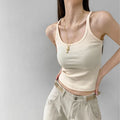 Casual White Sleeveless Cotton Cami Top Women Fashion Ribbed Crop Top Tees Ladies Basic Fitness Camisole Summer Tank Top
