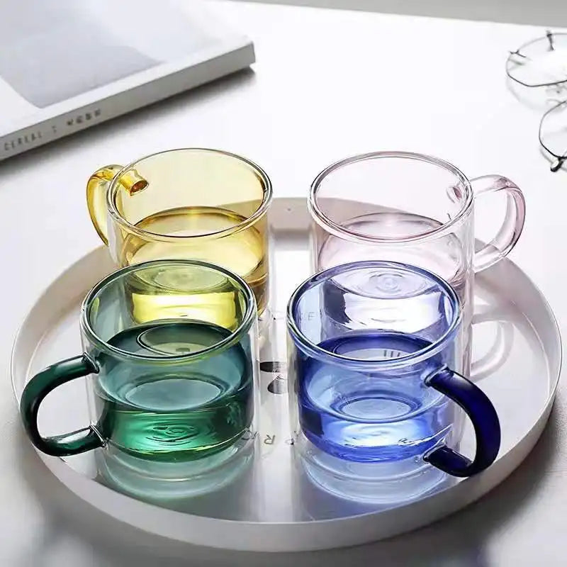 SINYAO Hot Sale Double Wall Glass Coffee Mug 250ML Colored Glass Tea Cups