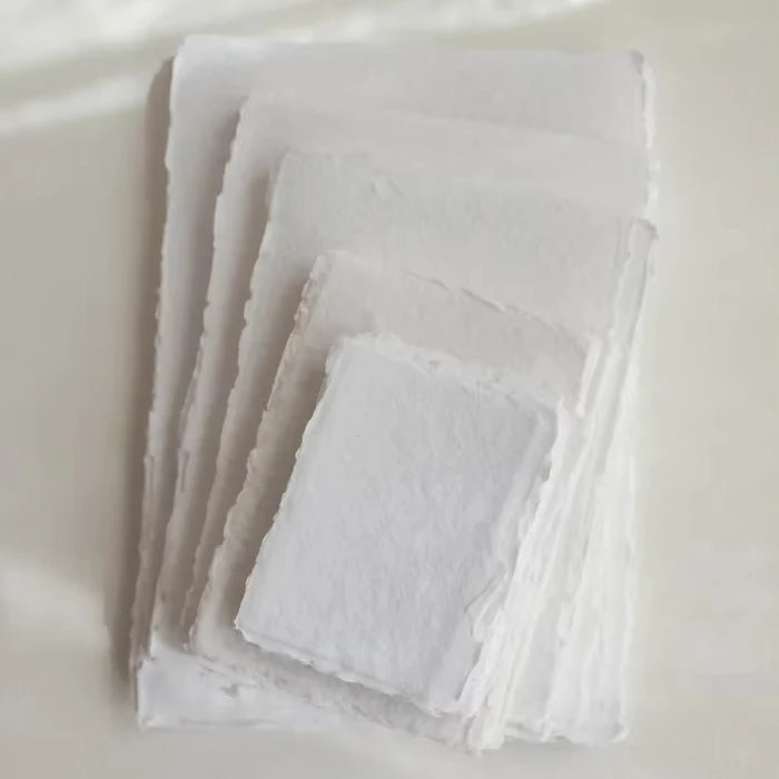 Debossed Gold Stamping White Handmade Cotton Rag Paper | Deckle Edge Recycled Paper in White | Handmade Paper
