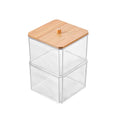 Custom Transparent Acrylic Display Box Transparent Bamboo Cover Desktop Cotton Swab Storage Box