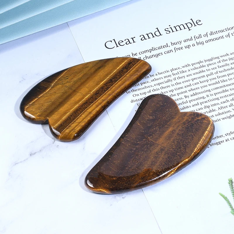Hot Selling V Shape Facial Guasha Stone Skincare Scraping Massage Board Custom Logo Brown Jade Anti-aging Face Gua Sha Tool