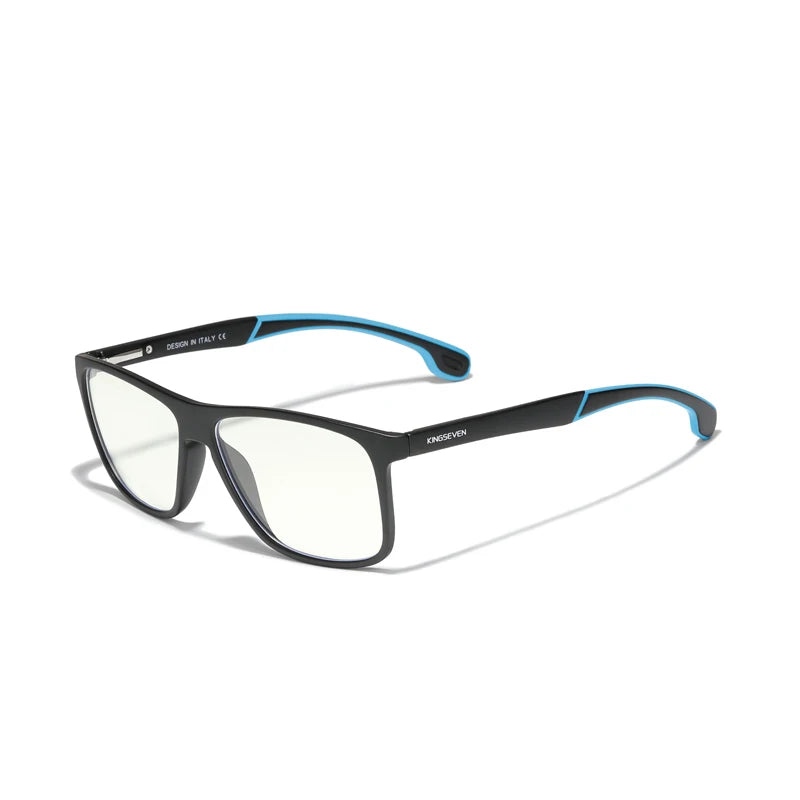 KINGSEVEN Glasses Men TR90 Light Red Temples Design Anti Blue Office Computer Blocking Blue Women Square Eyeglasses Frame 9008A
