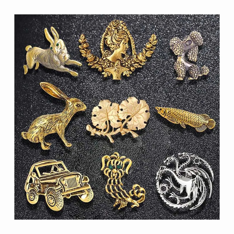 Baroque Angel Rabbit lion Fish Brooch Vintage Car Animal Badge Pins Clothing Diy Plated Antique Gold Silver Lapel Pin Brooch