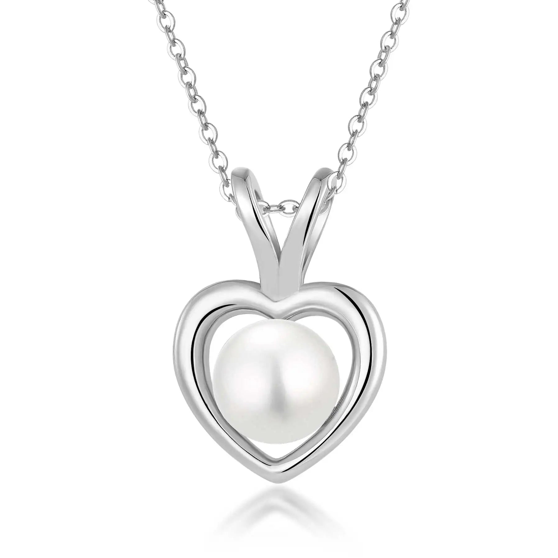 QX CUSTOM OEM Fine Jewelry Dainty 925 Silver Round Pearl Heart Pendant Fashion Necklaces for Women