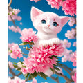 Painting by Numbers for Adults Cat and Pink Flowers Picture by Numbers Starter Kits Handwork for Home Wall Art Diy Gift