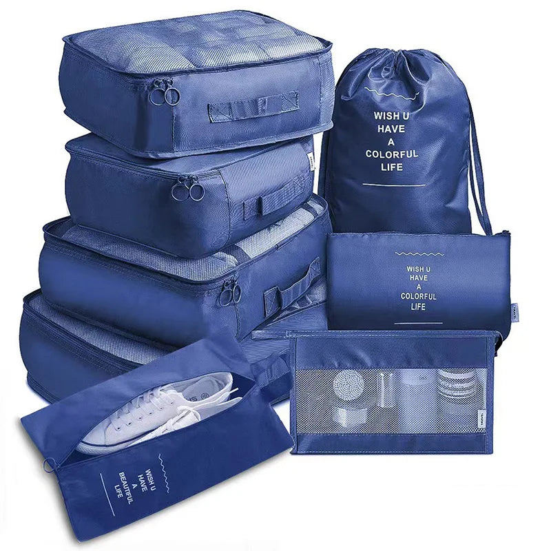 Factory Direct 8 Pieces Set Travel Cosmetic Toiletries Storage Bags Foldable Storage Clothes Bag Luggage Organizer Pouch