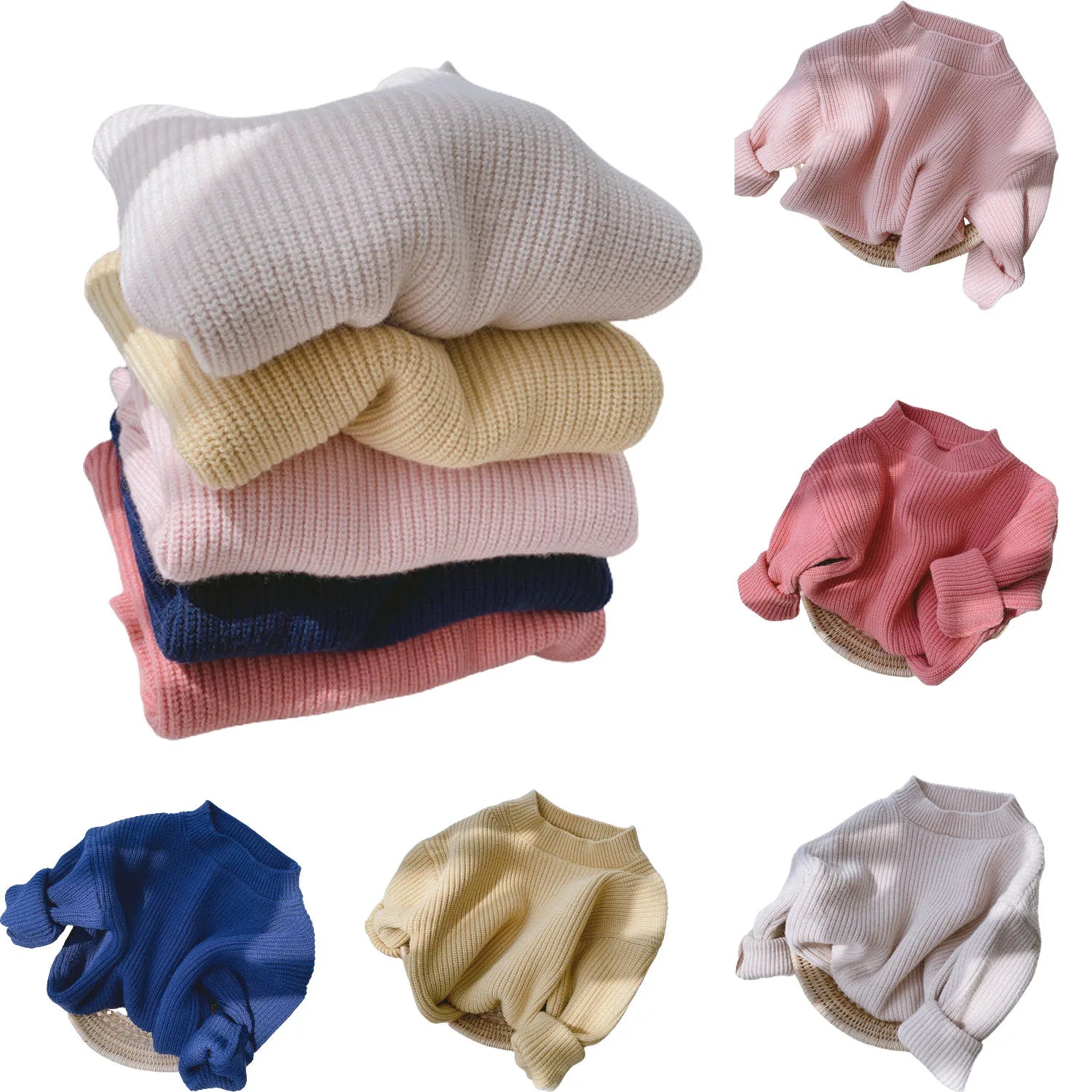 Autumn Winter Girls Boys Children's Solid Candy Color Casual Loose Knitted Pullover Tops 0-6 Years Children Sweater