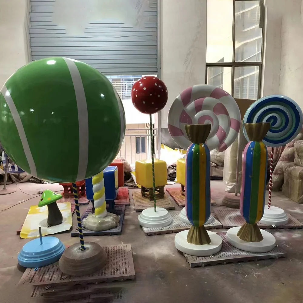 Life Size Fiberglass Giant Candy Lollipop Sculpture/Giant Candy Lollipop Resin Candy Crafts Sculpture/Large Candyland Props