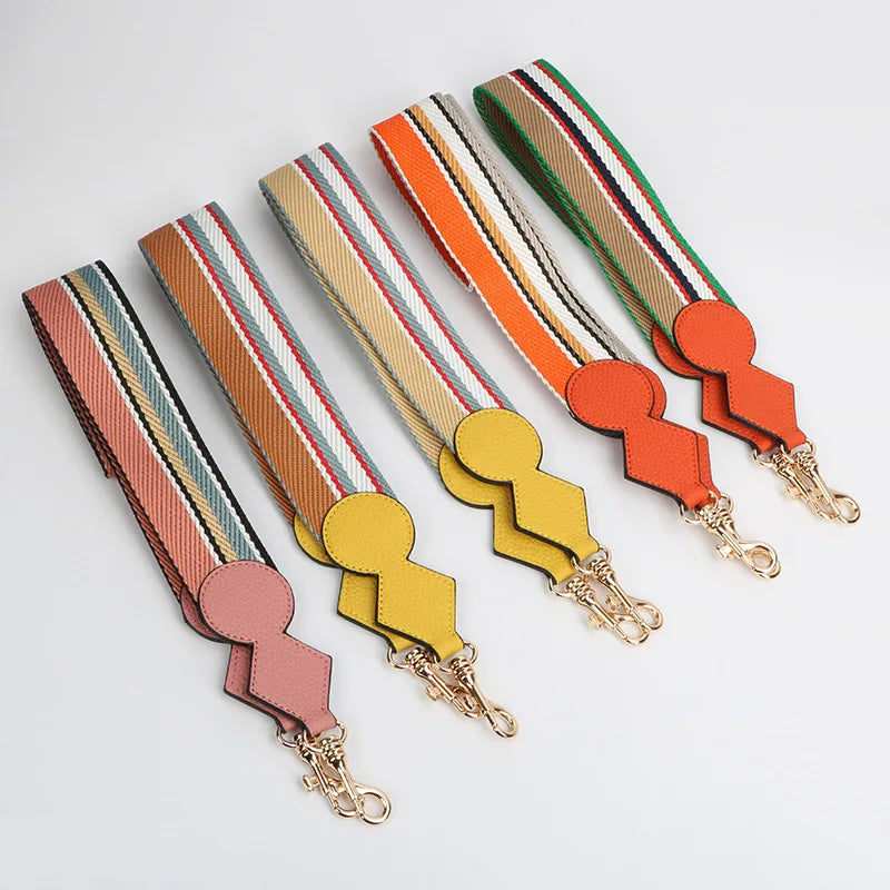 Deepeel SW134 5*100cm DIY Colorful Striped Fabric Bag Straps with Faux Leather for Purses Totes Shoulder Webbing Bag Straps