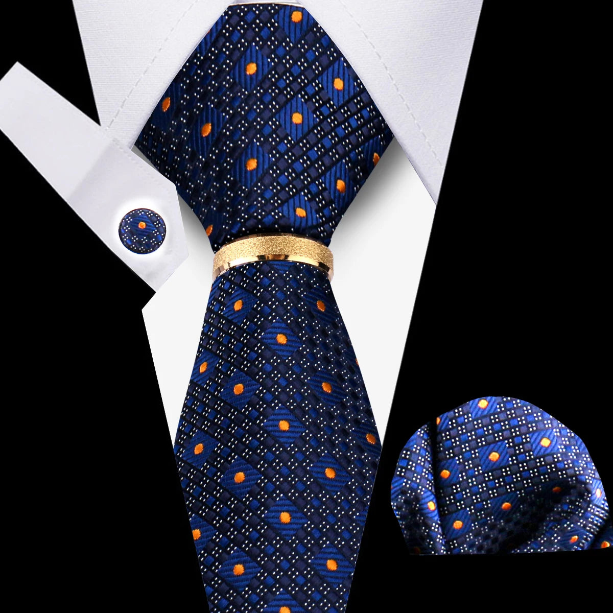 Men's 4-Piece Business Wedding Suit Accessory Set Striped Polyester Tie Floral Handkerchief Cufflinks Stylish Ring