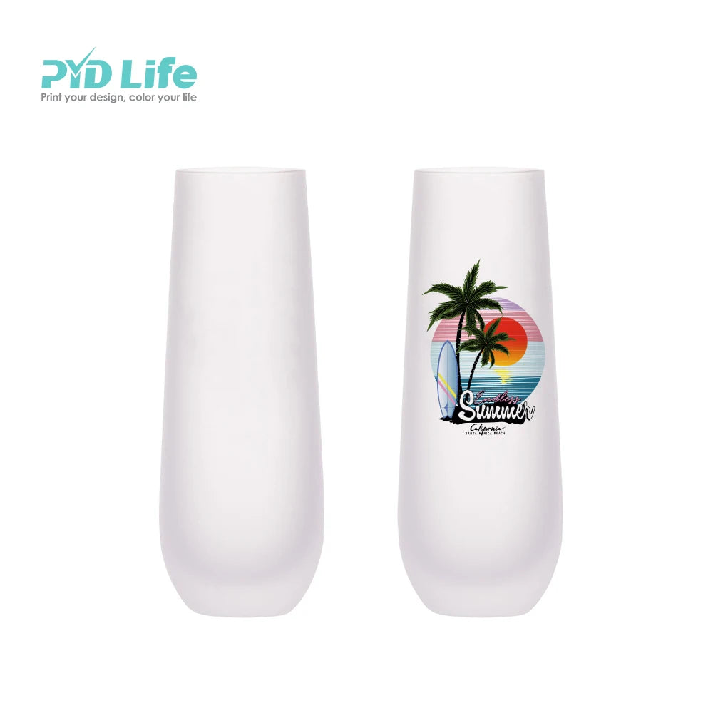 PYD Life RTS Wholesale High Quality 10oz 300ml Frosted Sublimation Stemless Wine Champagne Flutes Glass