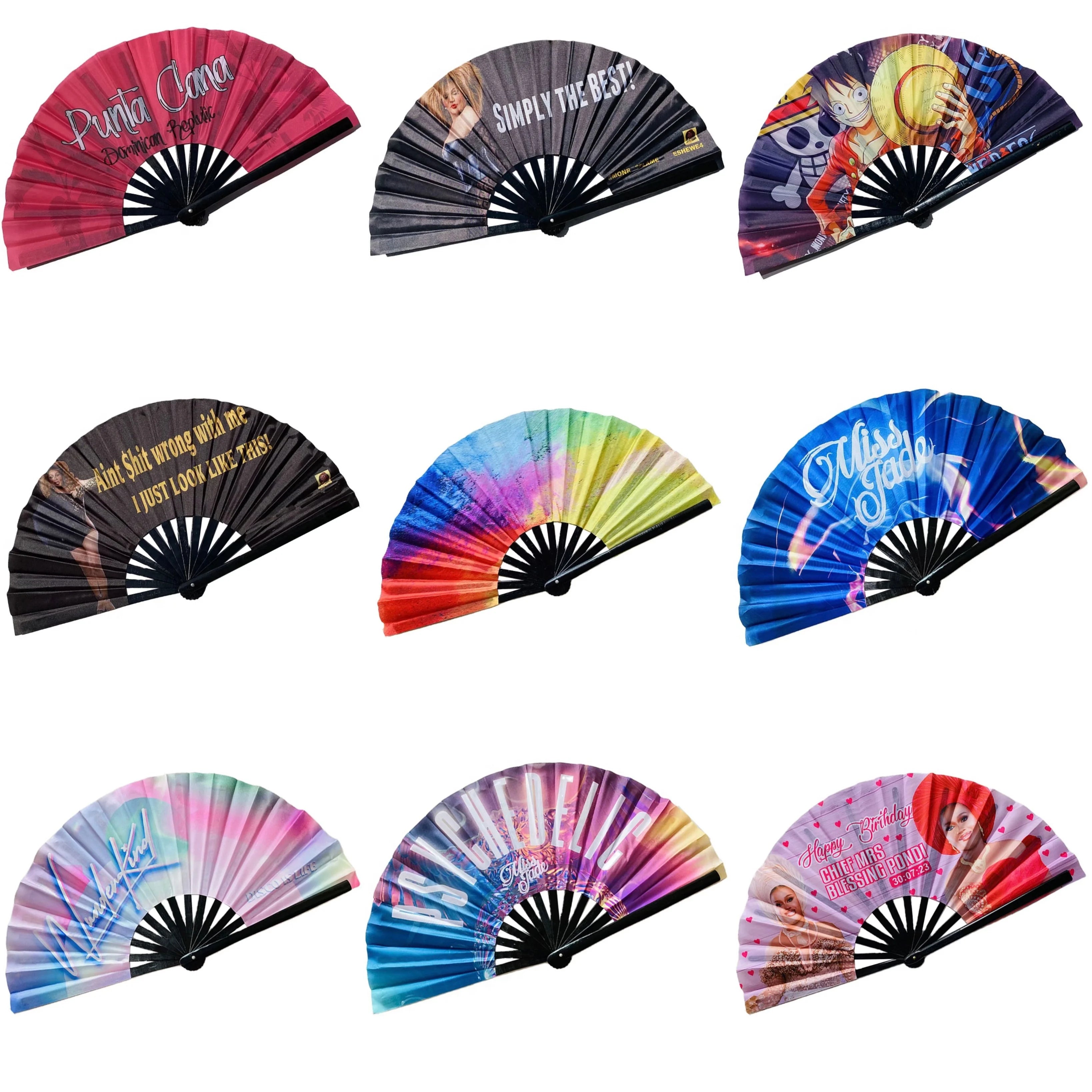 New Arrival Good Quality Large 13 Inch Custom Fabric Folding Hand Fan Bamboo Hand Held Fan for Gifts