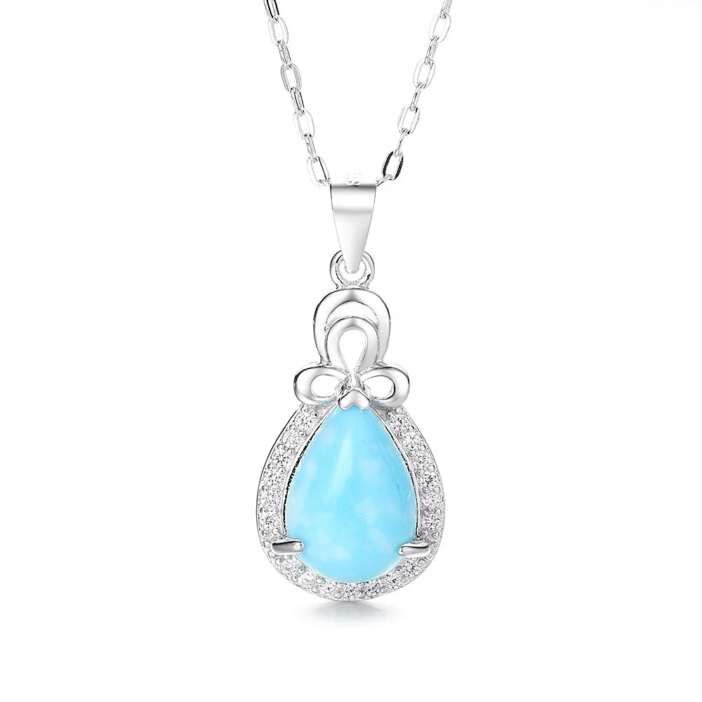 925 Sterling Silver Ocean Larimar Pendant Necklace
