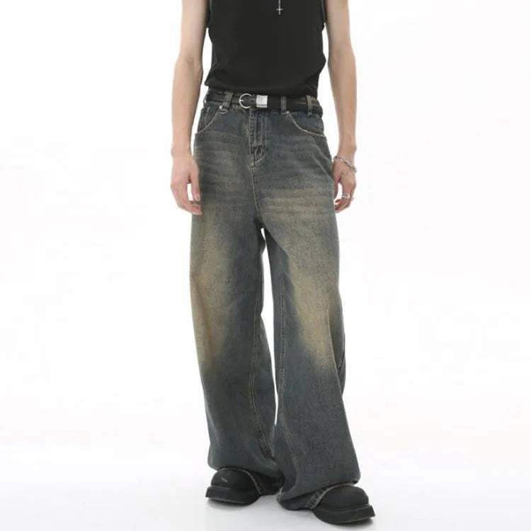 RNSHANGER Vintage Jeans for Men Wide Leg Sweatpants Men's Baggy Jeans Retro Fashion Loose Fit Denim Pants for Men
