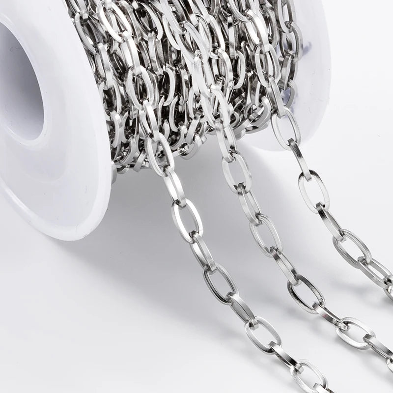 Waterproof Accessory Necklace Bracelet Jewelry Making Stainless Steel Paperclip Chains Square Flat O-Link 4mm Thin Chains