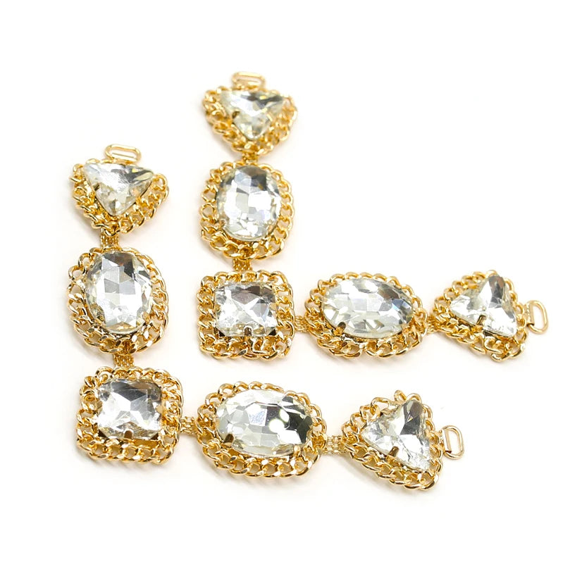 Gold Plated Crystal Glass Rhinestone Shoe Chain Rhinestone Shoes Accessories for  Women Summer Slipper Sandal Decoration
