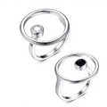FUAMAY S925 Silver Wedding Ring with Onyx White CZ Round Princess Cut Diamond Minimalist Jewelry for Engagement & Party