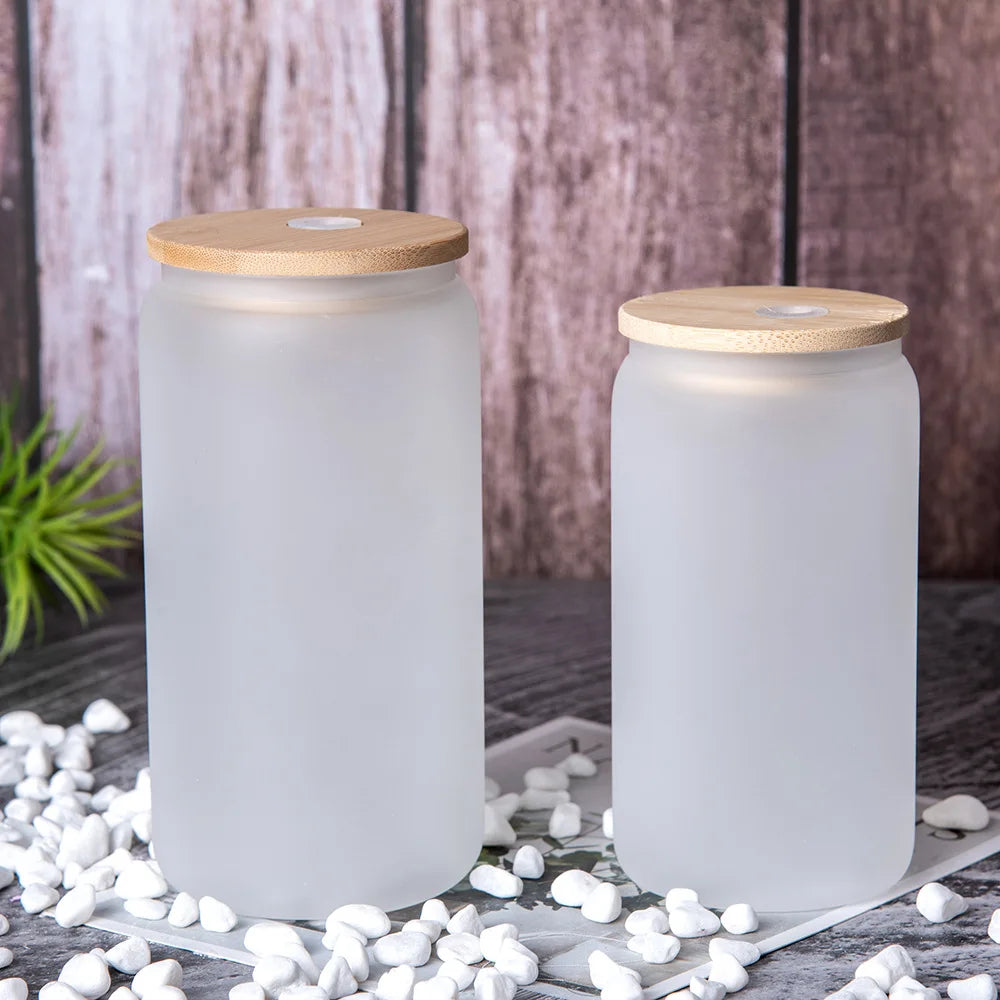 Wholesale Frosted Transparent Sublimation Blank 12oz 16oz 25oz Glass Bottle Heat Transfer Mason Jars Cola Water Cans Coffee Cup