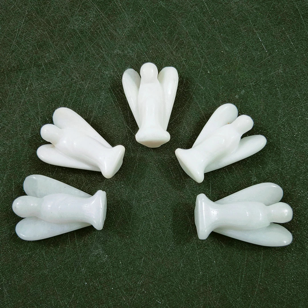 Huiying Spiritual Handmade White Jade Angel Quartz Crystal Pocket Ornament Wholesale Crafts 2 Inch
