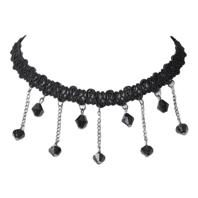 Black Vintage Choker Crystal Rhinestone Necklace Silk Thread Zinc Alloy Imitation Pearl Water Drop for Anniversary Strand Chain
