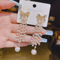 Colored Crystal Rhinestone Bow Stud Korean Earrings Fashion Long Earrings