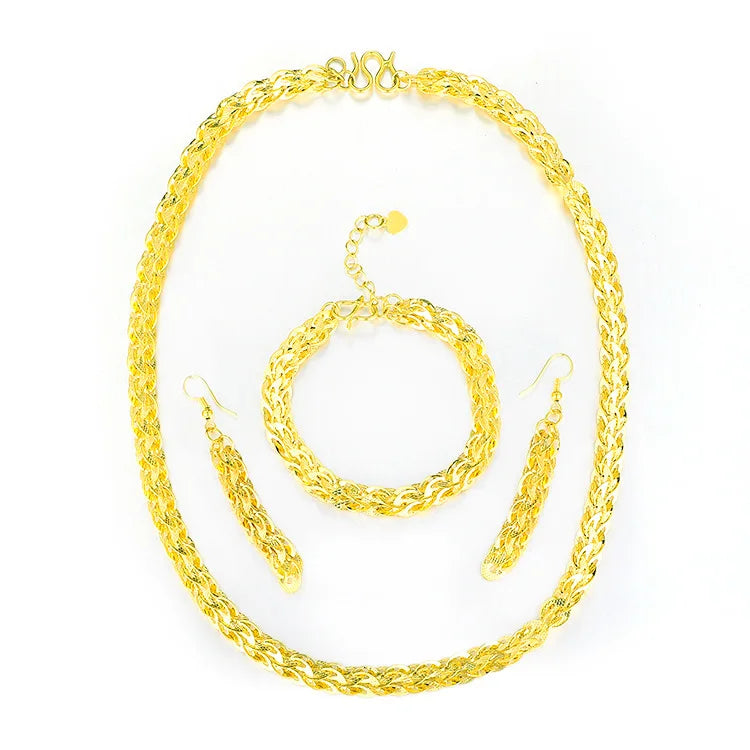 Live Ladies Brass Gold Plated Jewelry Vietnam Sand Gold Phoenix Tail Bracelet Necklace Earrings Three Piece Set Wholesale