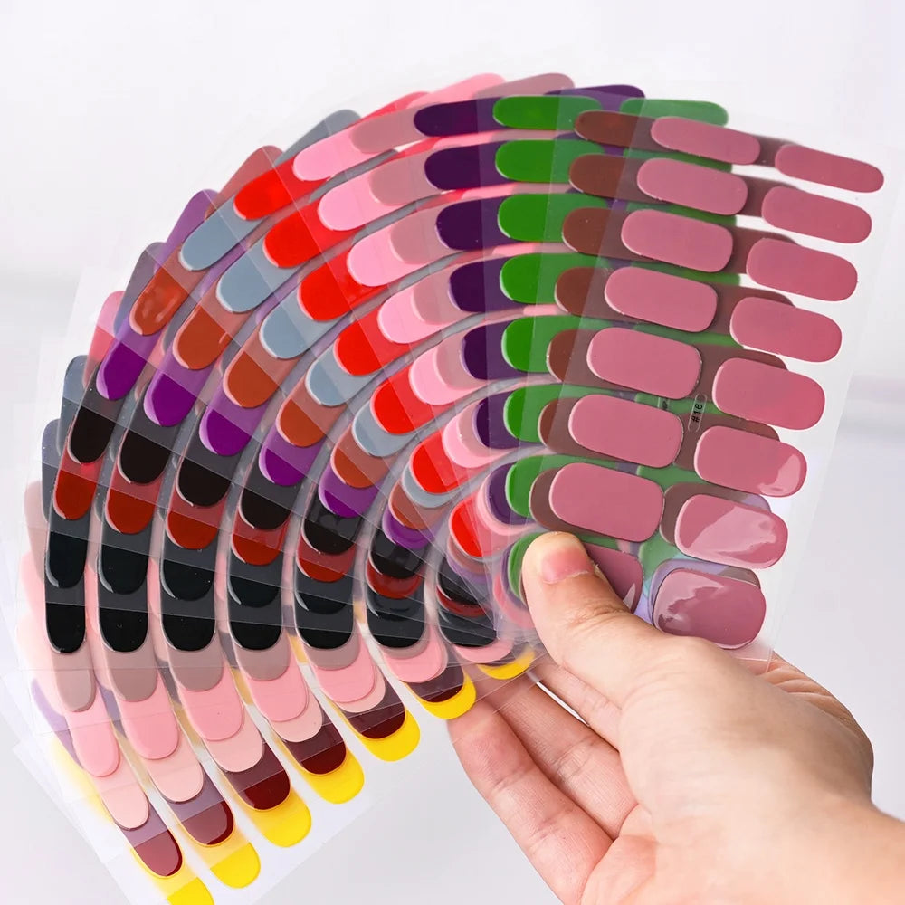 UV Semi-Cured Gel Nail Wraps Full Cover Nail Art Stickers Pink Gel Strips DIY Waterproof Nail Foil Sticker Manicure