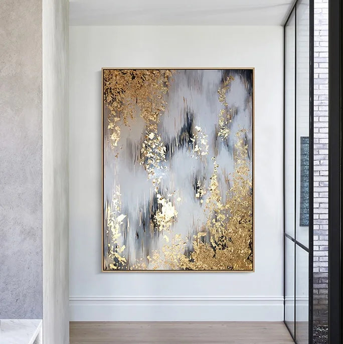 Custom Modern Art Fabric Posters Abstract Nordic Golden Foil Oil Painting Wall Decorative Pictures Canvas Print for Guest Room