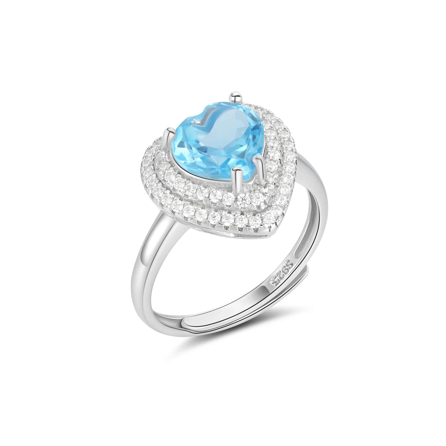 YBO 925 Sterling Silver Wedding Engagement Ring Adjustable Heart Stone Natural Topaz Gemstone Trendy Style for Party Jewelry