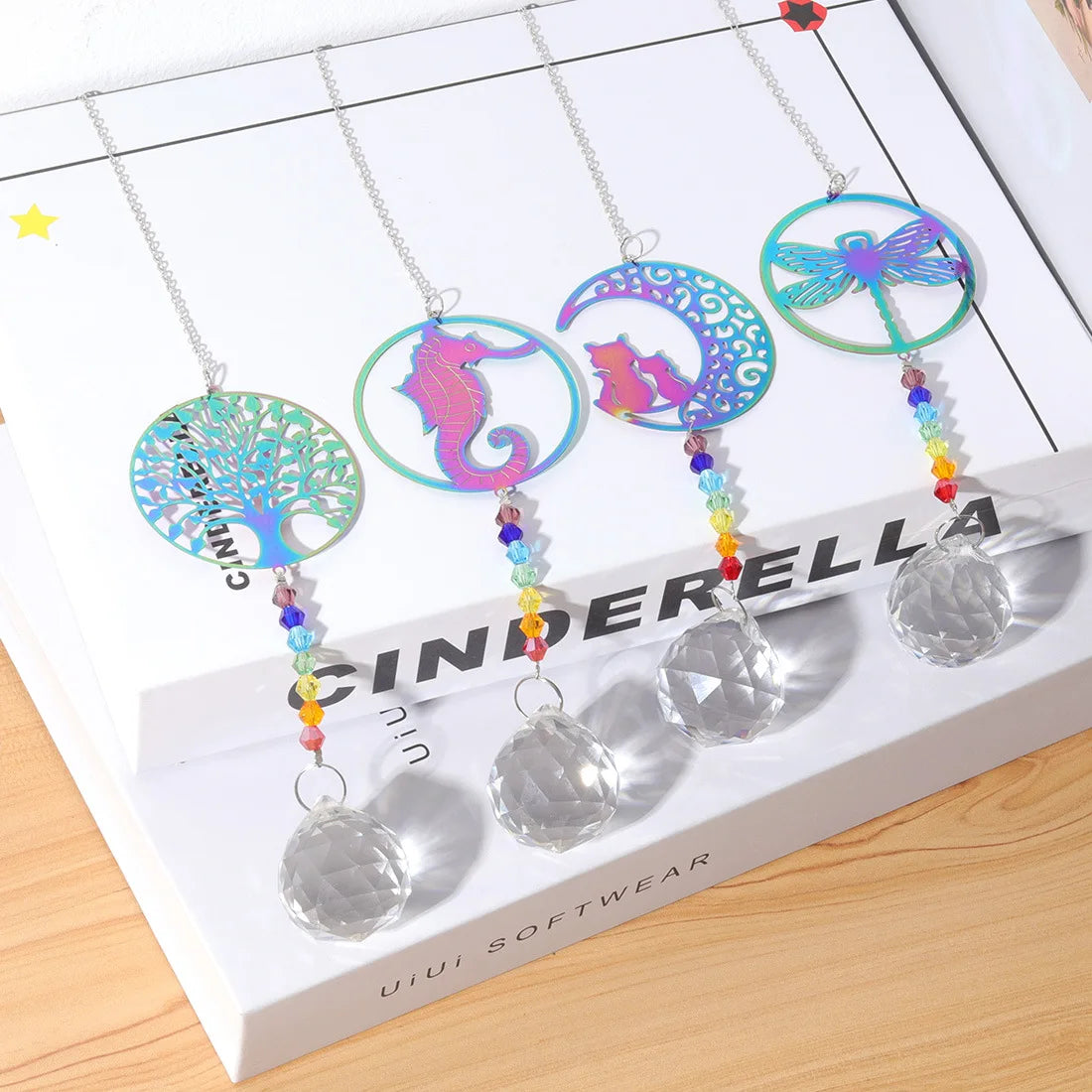 Crystal Suncatcher Sun and Moon Crystals Prism Rainbow Sun Catcher Garden Decoration Hanging for Wedding Decorate