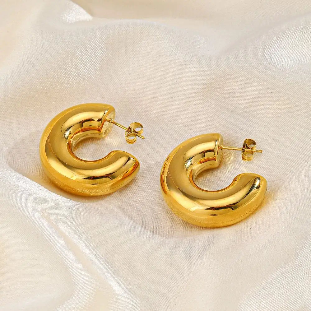 Minimalist Jewelry Stainless Steel Gold-Plated Women'S Earrings Exaggerated Personality C-Shaped Earrings