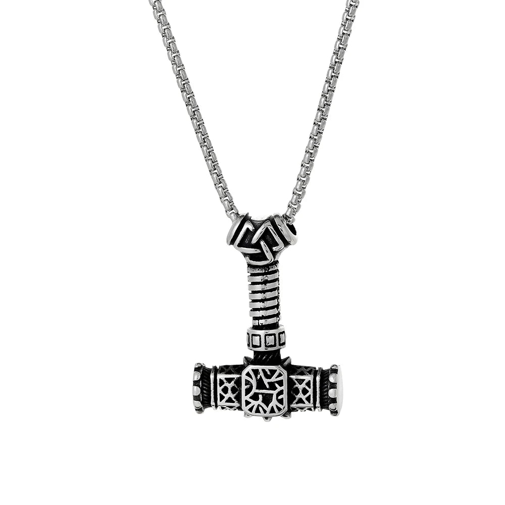 Stainless Steel Thor Hammer Necklace for Men Norse Mjolnir Amulet Pagan Pendant Necklace Jewelry Gift for Boys