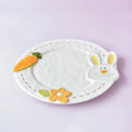 Relief Cute Rabbit Ceramic Plate European Hand-painted Dessert Breakfast Plate