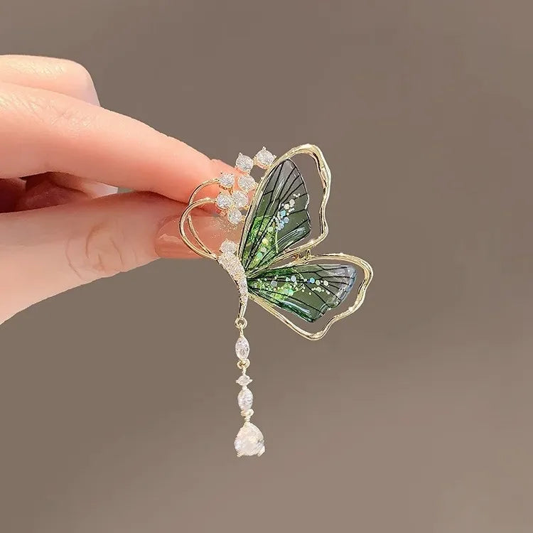 Luxury Crystal Butterfly Brooch Rhinestone Brooch Pin for Women Stylish Translucent Insect Tassel Corsage Jewelry (KBL146)