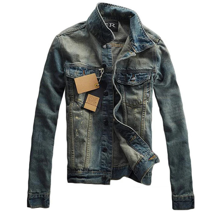 Vintage Mens Jeans Jacket Outwear Male Cowboy Coats 3XL Autumn Winter Mens Denim Jacket Trendy Fashion Ripped Denim Jacket