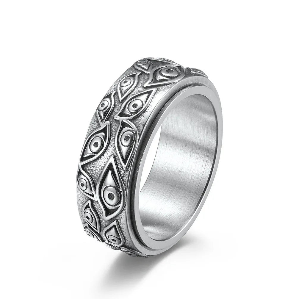 Gold Silver Black Eye of God Spinner Ring Stainless Steel Anxiety Fidget Ring Rotating Vintage Men's Fashion Ring