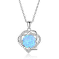 Trendy Double Heart Initial Opal Gemstone Rhodium Plated Tarnish Free 925 Sterling Silver Opal Women Necklaces for Party