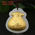 Certified 3D Gold Inlaid 4D Hetian Jade  Pure Gold Money Lucky Bag Pendant  Factory Wholesale