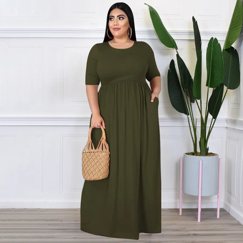 Maxi Abaya Dubai With Pocket Muslim Casual Plus Size Short Sleeve Solid Plain Inner Abaya Dress