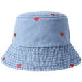 2023 Denim Bucket Hat with Heart Embroidery Women Cute Wide Brim Sun Protection Hat for Girls Beach Travel
