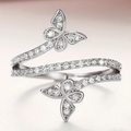 Huitan S925 Luxury Butterfly Design Three Layers Full Paved Simulated Moissanite Finger Rings Sterling Silver for Women Wedding