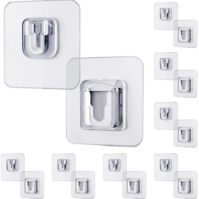 Plastic Transparent Waterproof Double-Sided Wall Adhesive Hook 6x6cm for Cable Storage and Plug Fixing 1 Pair Eco-Friendly