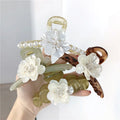 Garra De Pelo Green Camellia Flower Hair Clips Matte Spring Cakar Rambut Sweet Plastic Flower Clamps for Girls Hair Accessories