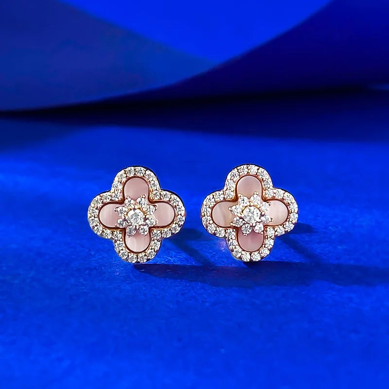 2026 New Style 925 Sterling Silver Jewelry Supplier: Luxury Four Leaf Clover Rhodium Plated Non Fading Zircon Earrings Wholesale