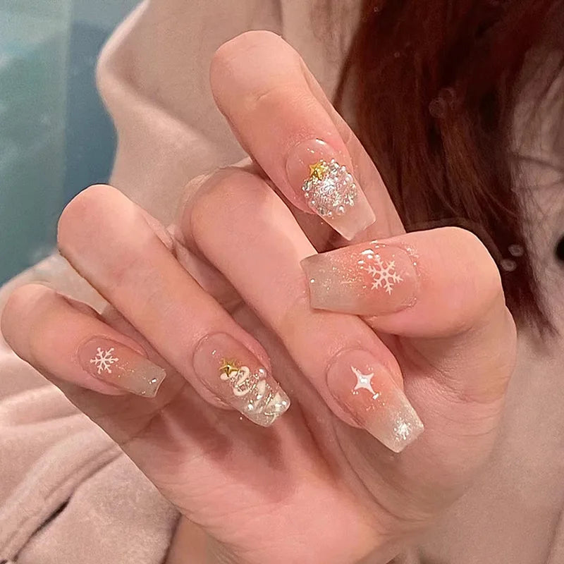 Beautiful Glitter Star Snowflake Press on Nails Pleasant Beautiful Stylish Style False Nails Professional Supplier