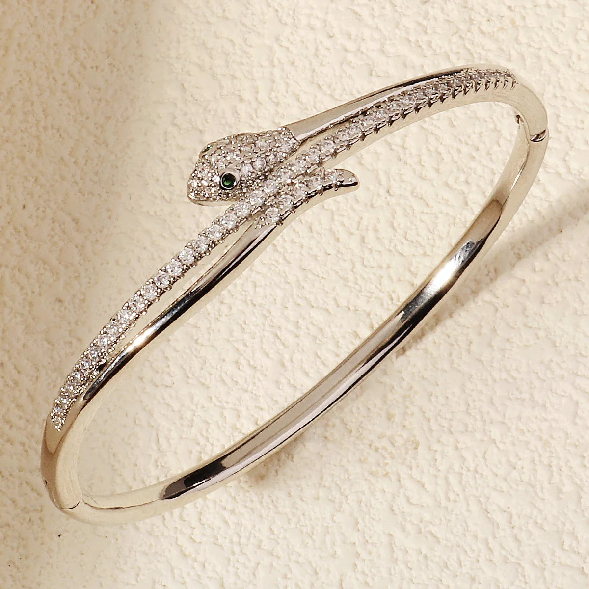 Gold Silver Plated CZ Crystal Snack Zircon Cuff Bangle Bracelet Wedding Dubai Gold Bangle for Women Bridal